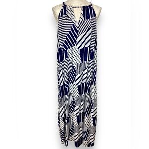 Vineyard Vines Blue White Resort Maxi Dress coastal European summer tie back
